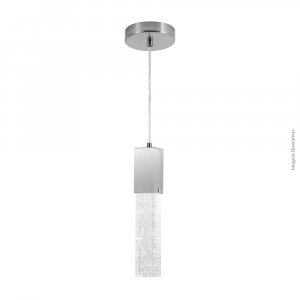 PENDENTE QUADRADO COM BOLHAS CROMADO E LED INTEGRADO 7W
