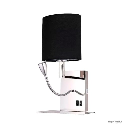 ARANDELA PRETA CABECEIRA ARTICULADA LED CARREGADOR CELULAR USB E27 (LAMPADA NÃO INCLUSA)