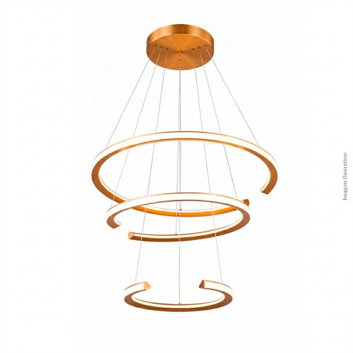 PENDENTE OPEN DOURADO 3 AROS LED EXTERNO 3000K