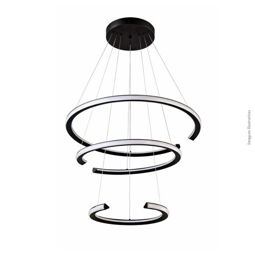 PENDENTE OPEN PRETO 3 AROS LED EXTERNO 100W 3000K