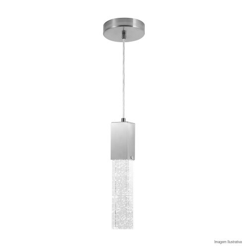 PENDENTE QUADRADO COM BOLHAS CROMADO E LED INTEGRADO 7W