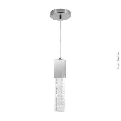 PENDENTE QUADRADO COM BOLHAS CROMADO E LED INTEGRADO 7W