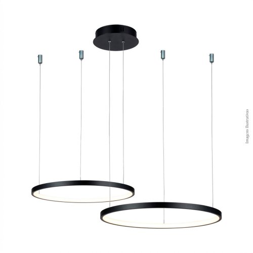 PENDENTE X PRETO 2 AROS COM LED INTERNO 3000K